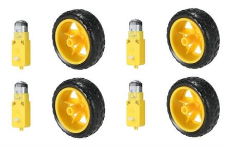 Kit X4 Motor Caja Reductora Dc 3v A 6v Rueda Goma Arduino