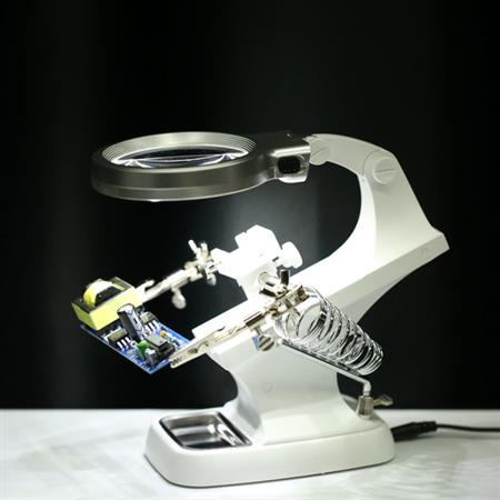 Lupa 3x - 4.5x Luz Led Blanca Pinza Cocodrilo Apoya Soldador